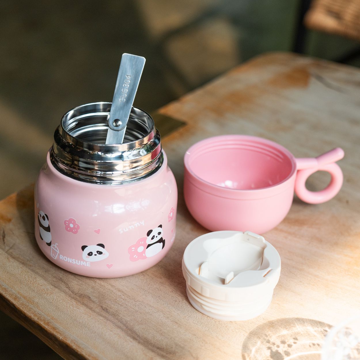 Pink Panda-Themed Children's Thermos Cup M2