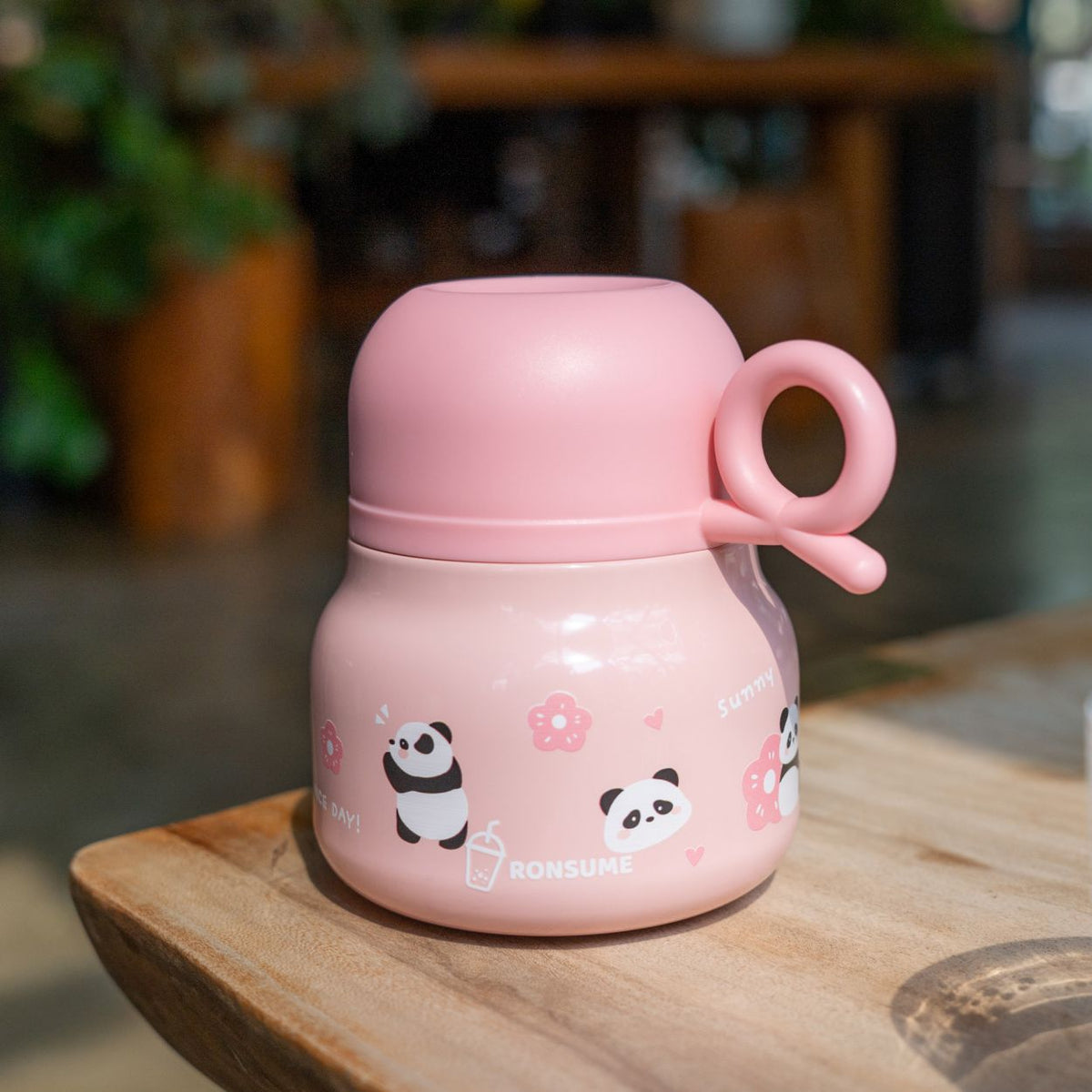 Pink Panda-Themed Children's Thermos Cup M2